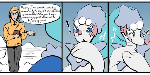 3_fingers biped blue_body blue_skin blue_tail blush blush_lines border breasts clothing duo exclamation_point eyes_closed eyewear female feral fingers glasses male male/female musical_symbol nude outside pink_blush speech_bubble standing starfish_(accessory) symbol tail text wearing_glasses white_body white_border white_breasts white_skin fizzpop nintendo pokemon asterozoan echinoderm generation_7_pokemon human mammal marine pokemon_(species) primarina starfish 2025 comic english_text hi_res multiple_images watermark