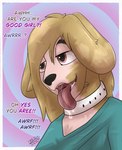anthro bdsm bodily_fluids collar dialogue drooling female floppy_ears good_girl human_to_feral open_mouth petplay praise roleplay saliva saliva_string solo species_transformation transformation therazzdazzler11 canid canine canis domestic_dog human mammal absurd_res hi_res trans_(lore) trans_woman_(lore)