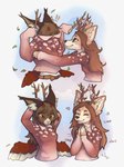 anthro blep brown_hair cheek_tuft clapping duo ear_tuft eyes_closed facial_tuft feathered_wings feathers fur hair holding_object holding_stick inner_ear_fluff leaf smile stick tan_body tan_fur tongue tongue_out tuft white_body white_fur wings yellow_eyes yshanii cotton_(yshanii) canid canine canis dingo hybrid mammal 2024 digital_drawing_(artwork) digital_media_(artwork) hi_res