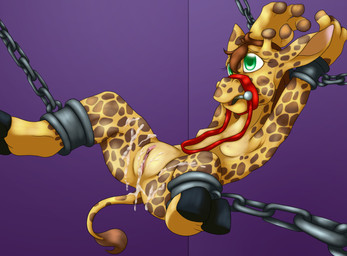 4_fingers after_sex anthro bdsm bodily_fluids bound breasts bridle brown_hair chain chained cuff_(restraint) cum cum_in_vagina cum_inside cum_on_crotch detailed_background feet female fingers genital_fluids genitals green_eyes hair handcuffs hooves inside loli metal_cuffs reins restraints small_breasts solo spread_legs spreading suspension toes underhoof vulva young young_anthro young_female sogaroth yanla_(sogaroth) giraffe giraffid mammal 2018 hi_res