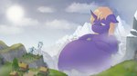 16:9 2018 belly big_belly blonde_mane blue_mane digital_media_(artwork) duo equid equine fan_character feral foxyghost giga hasbro hi_res horn landscape_dwarfing macro male mammal mane mountain my_little_pony mythological_creature mythological_equine mythology narrowed_eyes outside purple_body signature sitting size_difference snap_feather standing unicorn white_body widescreen