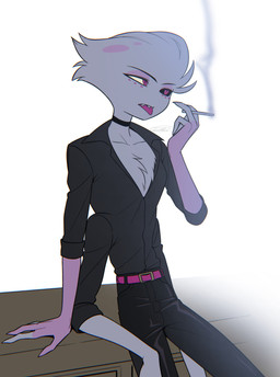 4_arms chest_tuft cigarette cigarette_smoke clothed clothing holding_cigarette holding_object male multi_arm multi_limb smoke solo tuft enaic31 hazbin_hotel hellaverse angel_dust arachnid arthropod demon humanoid spider absurd_res hi_res