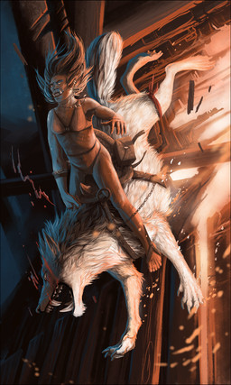 5_fingers ambiguous_gender black_border black_lips border brown_hair clothed clothing duo female feral fingers fire hair lips night open_mouth outside riding saddle teeth tongue oneminutesketch blizzard_entertainment warcraft canid canine humanoid mammal orc 2015 digital_media_(artwork) hi_res