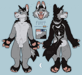 animal_genitalia anthro balls black_body black_fur blue_eyes butt countershade_balls countershade_butt countershade_face countershade_genitalia countershade_neck countershade_torso countershading eyes_closed front_view fully_sheathed fur genitals grey_body grey_fur male male_anthro nude nude_anthro nude_male open_mouth open_smile pawpads rear_view sheath smile solo standing tail teeth tongue whisker_spots tikodoodles mythology canid canine mammal mythological_canine mythological_creature werecanid werecanine werecreature werewolf headshot_portrait model_sheet portrait