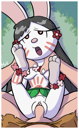 anthro anthro_penetrated biped border breasts duo female female_on_human female_penetrated first_person_view flower_accessory from_front_position genitals grass_skirt human_on_anthro human_penetrating human_penetrating_anthro human_penetrating_female human_pov humanoid_genitalia humanoid_penis interspecies lying male male/female male_on_anthro male_penetrating male_penetrating_anthro male_penetrating_female male_pov markings missionary_position nude on_back penetrating_pov penetration penile penile_penetration penis penis_in_vagina sex tribal tribal_markings vaginal vaginal_penetration white_border mr_harinezumi elinor_wonders_why pbs elinor_rabbit human lagomorph leporid mammal rabbit absurd_res hi_res