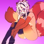 anthro braided_hair butt clothing femboy footwear fur hair heart_symbol legwear looking_aside looking_at_viewer male nude open_mouth purple_eyes red_body red_fur sitting slim socks solo thigh_highs thigh_socks white_hair mothux lokkun ailurid mammal red_panda 1:1 hi_res signature