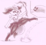 anthro breasts duo female genitals holding_object one_leg_up pussy raised_leg spread_legs spreading fullfolka nintendo pokemon braixen generation_6_pokemon generation_9_pokemon pokemon_(species) wiglett hi_res traditional_media_(artwork)