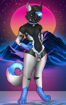 animal_genitalia anthro balls collar collar_only genitals male nude penis penis_tip sheath solo synthwave blu_the_cat_(artist) blu_(blu_the_cat) domestic_cat felid feline felis maine_coon mammal absurd_res hi_res