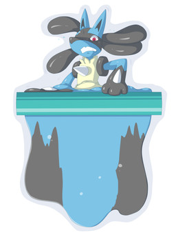 anthro bodily_fluids flattened red_eyes solo squish sweat dlrowdog nintendo pokemon generation_4_pokemon lucario pokemon_(species) 2015 3:4 absurd_res hi_res