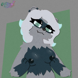 anthro breast_squish breasts female female_anthro front_view glistening glistening_body grey_body hair looking_at_viewer smug_face solo squish white_hair conditional_dnp fylumi femlumi_(fylumi) domestic_ferret mammal mustelid musteline true_musteline weasel 1:1 flat_colors hi_res