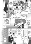 anthro blush canid canine clothed clothing comic dialogue disney dogear218 ellipsis english_text fox fully_clothed fur group hard_translated holding_object judy_hopps lagomorph leporid mammal monochrome nick_wilde police police_uniform rabbit red_fox rodent sciurid speech_bubble text third-party_edit thought_bubble translated true_fox uniform zootopia