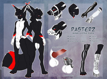 4_toes 5_fingers animal_genitalia animal_penis anthro balls bdsm big_ears biped black_body black_fur black_nose blue_eyes bondage_gear bondage_gloves boots butt canine_genitalia canine_penis chastity_cage chastity_device claws clothing digitigrade erection eyebrows feet finger_claws fingers footwear fully_sheathed fur genitals hand_on_hip handwear hoof_boots hoof_gloves inner_ear_fluff knot lock looking_at_viewer looking_back male multicolored_body multicolored_fur navel over_sheath_chastity_cage padlock pawpads paws penis penis_tip petplay ponyplay profanity red_body red_fur red_pawpads roleplay sheath sheath_chastity_cage shoes smile solo standing stylized_chastity_cage text toe_claws toes tuft white_body white_fur tanutanuki canid canine fox mammal 2021 digital_media_(artwork) english_text flat_colors model_sheet