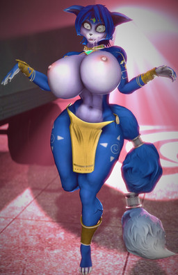 accessory anthro barefoot big_breasts blue_body blue_fur blue_hair bodily_fluids bottomwear breasts clothing collar drooling feet female fluffy fluffy_tail fur furgonomics hair huge_breasts hypnosis jewelry loincloth mind_control multicolored_body multicolored_fur nipples pink_nipples ring saliva solo spiral spiral_eyes tail tail_accessory tail_jewelry tail_ring two_tone_body two_tone_fur white_body white_fur wide_hips veryfluffy warfaremachine_(modeler) nintendo star_fox krystal_(star_fox) canid canine fox mammal 2023 3d_(artwork) digital_media_(artwork) hi_res