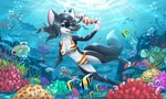 5:3 angelfish anthozoan anthro aurora_(ask_derpy_cat1) bikini bikini_bottom bikini_top black_body black_fur blue_eyes bluelashed_butterflyfish breasts butterflyfish canid canine claws cleavage clothed clothing clownfish cnidarian coral coral_reef female fennec_fox fish fox frutiger_aero fur idler_r mammal manta_ray marine moorish_idol pomacentrid ray_(fish) sea solo swimming swimwear tropical true_fox two-piece_swimsuit underwater underwater_scenery water white_body