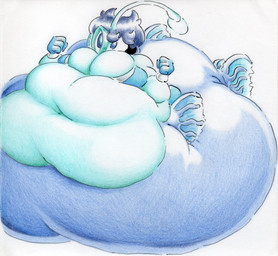 belly big_belly big_breasts blue_body blue_eyes blue_hair breasts clothing eyewear female gloves hair handwear huge_belly hyper hyper_belly monocle overweight simple_background solo split_form white_background shar0makai anglerfish anglerfish_merfolk aquatic fish merfolk 2023 absurd_res hi_res traditional_media_(artwork)