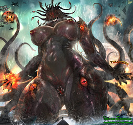 aircraft claws dialogue explosion eyeless eyes_on_body female genitals larger_female macro nipple_piercing nipples piercing pupils raining red_eyes ship size_difference slit_pupils solo tentacles text vehicle vulva watercraft netxart project_kaiju tb-000_the_kraken cephalopod coleoid decapodiform human kaiju mammal marine mollusk squid hi_res signature