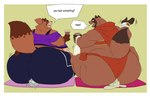 anthro asian_clothing big_butt border bottomwear brown_body brown_fur bubble_butt butt clothing dialogue east_asian_clothing facesitting fundoshi fur group huge_butt japanese_clothing male male/male overweight overweight_anthro overweight_male purple_clothing purple_topwear rear_view shorts sitting sitting_on_another text topwear underwear white_border wide_hips reagan700 dai_(a-side) pocky_(megacoolbear) canid canine mammal raccoon_dog tanuki english_text hi_res