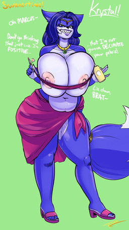 5_fingers 5_toes accessory aged_up anthro big_breasts blue_body blue_fur blue_hair bodily_fluids breasts dialogue drooling feet female female_anthro fingers fluffy fluffy_tail fur furgonomics genital_fluids green_eyes hair holding_pregnancy_test huge_breasts humanoid_feet humanoid_hands imminent_incest imminent_sex jewelry mature_anthro mature_female multicolored_body multicolored_fur necklace nipples pink_nipples plantigrade positive_pregnancy_test ring saliva sharp_teeth solo tail tail_accessory tail_jewelry tail_ring teeth text thick_thighs toes two_tone_body two_tone_fur vaginal_fluids vaginal_fluids_on_leg white_body white_fur fakeryway nintendo star_fox krystal_(star_fox) canid canine fox mammal 2025 9:16 english_text hi_res