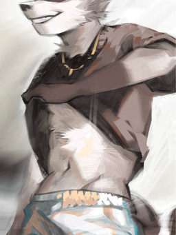 anthro biped black_clothing black_shirt black_topwear clothing fur grey_body grey_fur male shirt slim_anthro slim_male smile solo topwear white_body white_fur hemuchang canid canine canis mammal wolf 2023 3:4 digital_media_(artwork) digital_painting_(artwork) hi_res painting_(artwork)