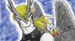 anthro blonde_hair feathered_wings feathers hair looking_at_viewer male solo wings coochan legendz mythology ranshiin dragon feathered_dragon feathered_scalie mythological_creature mythological_scalie scalie