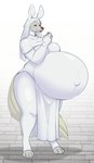 4_toes 5_fingers anthro belly big_belly big_breasts breasts clothed clothing eyes_closed feet female fingers huge_belly hyper hyper_pregnancy nun_outfit pregnant pregnant_anthro pregnant_female solo standing tail thick_thighs toeless_legwear toes papa_soul svana_betzler_(whiterabbit95) canid canine mammal absurd_res full-length_portrait hi_res portrait