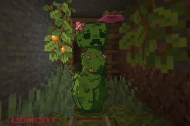 4_legs ambiguous_gender collarbone creeper_face flower flower_on_body flower_on_chest flower_on_head fluffy fluffy_chest mineshaft moss moss_fur plant screencap screencap_background short_tail solo stubby_legs tail tail_motion tailwag comradecat microsoft minecraft mojang xbox_game_studios creeper_(minecraft) elemental_creature flora_fauna 3:2 digital_drawing_(artwork) digital_media_(artwork)