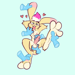3_toes anthro arm_tuft ball_fondling ball_tuft balls bedroom_eyes blue_background blush blush_lines buckteeth caressing cheek_tuft chest_tuft disembodied_hand elbow_tuft erection eye_roll facial_tuft feet fondling foot_grab fur genitals group hair half-closed_eyes heart_symbol highlights_(coloring) humanoid_genitalia humanoid_penis looking_pleasured male multicolored_hair narrowed_eyes nude open_mouth open_smile penis pink_highlights seductive simple_background smile solo_focus teeth toes tuft two_tone_hair vein veiny_penis white_hair yellow_body yellow_fur xing1 lagomorph leporid mammal rabbit 1:1 absurd_res hi_res