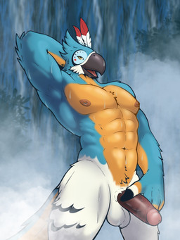 abs anthro balls beak erection feathers flexing fog genitals glans hand_behind_head hand_on_penis humanoid_genitalia humanoid_penis jewelry male manly muscular muscular_male nipples non-mammal_nipples nude pecs penis plant smile solo vein veiny_penis water waterfall yellow_eyes temere_artifex breath_of_the_wild nintendo the_legend_of_zelda kass_(tloz) avian bird rito 3:4 hi_res