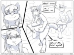 4:3 anthro bed breasts canid canine clothing comic container cup dialogue duo eating english_text faf fafcomics female fox furniture greyscale hetty_(faf) jimmy_(faf) male mammal monochrome overweight tea_cup text