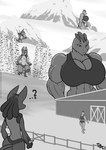 animal_genitalia anthro balls big_balls big_breasts big_muscles big_sheath biped breasts canid canine chest_spike clothed clothing comic duo female freckles_(artist) generation_1_pokemon generation_4_pokemon genitals huge_balls huge_breasts huge_muscles lucario machoke male mammal monochrome muscular muscular_anthro muscular_female nintendo pokemon pokemon_(species) question_mark sheath spikes spikes_(anatomy) tail