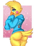 alternate_form alternate_species anthro blue_eyes bodily_fluids bottomless butt clothed clothing eyeshadow feathers female fur furrification genital_fluids genitals heart_symbol hoodie looking_at_viewer looking_back makeup pussy shy solo sweater tail tail_feathers tongue topwear vaginal_fluids yellow_body yellow_fur shirovalen five_nights_at_freddy's five_nights_at_freddy's_2 scottgames toy_bonnie_(fnaf) toy_chica_(fnaf) avian bird chicken galliform gallus_(genus) lagomorph leporid mammal phasianid rabbit hi_res