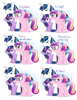 accessory blue_eyes blue_hair bow_(feature) bow_accessory bow_ribbon cutie_mark feathered_wings feathers female feral frown fur furgonomics group hair hair_accessory hair_bow hair_ribbon horn humor long_hair male multicolored_hair open_mouth pink_body pink_feathers pink_fur purple_body purple_eyes purple_fur purple_hair ribbons smile tail tail_accessory tail_bow tail_ribbon text tongue two_tone_hair white_body white_fur wings young young_feral dm29 friendship_is_magic hasbro my_little_pony mythology princess_cadance_(mlp) shining_armor_(mlp) twilight_sparkle_(mlp) equid equine mammal mythological_creature mythological_equine unicorn winged_unicorn comic english_text hi_res