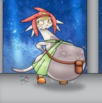 anthro bag belly big_belly clothing dipstick_tail fetal_movement footwear fur green_clothing green_overalls grey_body grey_fur hat headgear headwear hyper hyper_pregnancy inside looking_away male markings motion_lines navel outie_navel overalls paw_imprint pregnant pregnant_male solo space tail tail_markings whiskers white_body white_fur yellow_sclera fancy_blue crocs space_dandy meow_(space_dandy) betelgeusian felid feline mammal 2025 hi_res watermark