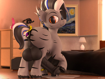 anal anal_penetration anatomically_correct animal_genitalia animal_penis anus balls bed big_balls black_anus black_balls black_penis black_perineum bodily_fluids butt buttplug buttplug_in_ass buttplug_insertion cum cum_drip cum_pool dildo dripping equine_genitalia equine_penis feral fur furniture gem genital_fluids genitals inside jewel_buttplug jewelry male male_penetrated nude object_in_ass orange_eyes painting_(object) penetration penis perineum plug_(sex_toy) plug_insertion sex_toy sex_toy_in_ass sex_toy_insertion smile solo striped_body striped_fur stripes durpy337 hasbro my_little_pony fan_character equid equine mammal zebra 2019 3d_(artwork) 4:3 absurd_res digital_media_(artwork) hi_res