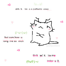 ambiguous_gender antennae_(anatomy) anthro blush featureless_crotch floating_heart hands_together heart_symbol i_love_you kaomoji nude self_deprecation sitting solo tail text whiskers sillycritterz domestic_cat felid feline felis mammal 2023 artist_name english_text hi_res watermark