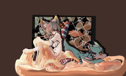 female glue niangao rice_cake sticky struggling stuck the_stir-fry_fox avali felid humanoid mammal hi_res