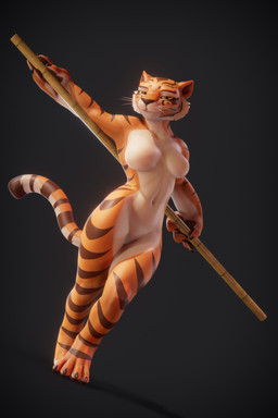 abs anthro athletic athletic_female bamboo breasts brown_body brown_eyes brown_fur brown_stripes featureless_breasts featureless_crotch female female_anthro fur looking_at_viewer martialarts muscular muscular_female nude orange_body orange_fur simple_background solo staff stripes warrior white_body white_fur mess_maker sladdoska_(modeler) dreamworks kung_fu_panda master_tigress felid feline felis mammal pantherine tiger 2:3 3d_(artwork) absurd_res digital_media_(artwork) hi_res