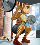 anthro athletic athletic_male clenched_teeth clothed clothing exercise fur green_eyes male playing solo striped_body striped_fur stripes tail tail_tuft teeth topless topless_male tuft vein veiny_muscles weightlifting workout yellow_body yellow_fur rockeythelombax playstation ratchet_and_clank sony_corporation sony_interactive_entertainment ratchet_(ratchet_and_clank) lombax mammal 2024 absurd_res hi_res