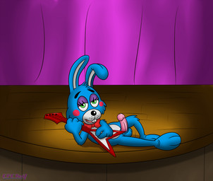 anthro anthrofied balls blue_body blue_fur electric_guitar erection fur genitals green_eyes guitar humanoid_genitalia humanoid_penis looking_at_viewer machine male musical_instrument penis plucked_string_instrument solo stage string_instrument cpctail five_nights_at_freddy's five_nights_at_freddy's_2 scottgames toy_bonnie_(fnaf) lagomorph leporid mammal rabbit hi_res