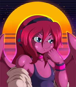 anthro clothed clothing electronics femboy hair headgear headphones long_hair male solo synthwave wings conditional_dnp suirano hasbro my_little_pony fan_character seraphic_crimson equid mammal digital_media_(artwork)