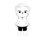 anthro blush bottomwear clothed clothing clothing_lift female skirt skirt_lift solo francat bear mammal absurd_res character_request hi_res line_art monochrome sketch