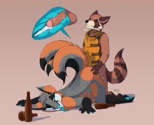 4_toes 5_fingers ahegao alcohol all_fours anal anal_penetration animal_genitalia animal_penis anthro anthro_on_anthro ass_up balls barefoot beer beverage biped black_body black_fur blue_eyes blue_nose blue_penis blue_tongue blush bodily_fluids bottomless brown_body brown_fur butt butt_grab canine_genitalia canine_penis claws clothed clothing cum cum_in_ass cum_inside cutaway digitigrade doggystyle drunk duo embarrassed erection eyebrows feet fingers foreskin from_behind_position fur genital_fluids genitals gradient_background grey_body grey_fur hand_on_butt humanoid_genitalia humanoid_hands humanoid_penis internal larger_male larger_penetrated larger_sub leapfrog_position long_tongue looking_pleasured male male/male male_penetrated male_penetrating male_penetrating_male multi_tail multicolored_body multicolored_fur multicolored_tail nude one_eye_closed orange_body orange_fur orgasm partially_clothed partially_retracted_foreskin pawpads paws penetration penis precum sex simple_background size_difference smaller_male snout submissive substance_intoxication tail toe_claws toes tongue tongue_out white_body white_fur milodesty guardians_of_the_galaxy marvel rocket_raccoon rockit canid canine fox grey_fox mammal procyonid raccoon urocyon 2018 digital_media_(artwork) full-length_portrait hi_res portrait signature