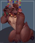 anthro barazoku bell brown_body clothing collar corn food male muscular nipples pecs plant solo underwear snaftfc deer mammal new_world_deer reindeer absurd_res hi_res