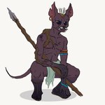 anthro beads circlet clothing crouching ear_piercing facial_piercing footwear male melee_weapon nipples nose_piercing piercing polearm sandals scar shoes solo spear teeth tribal weapon quidhansed gruk_(quidhansed) hairless_fox vulpkin 1:1