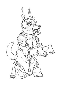 anthro anthro_to_feral antlers begging begging_pose bottomwear bottomwear_down breath clothed clothing collar eye_scar facial_scar feral feral_transformation horn hypnosis kneeling male mind_control neck_tuft oversized_clothing panting partially_clothed paw_pose paws plantigrade pose scar shirt shirt_down shorts shorts_down spiral spiral_eyes tongue tongue_out topwear transformation tuft blindman12 ra'deer canid canine canis cervine deer domestic_dog mammal monochrome sketch