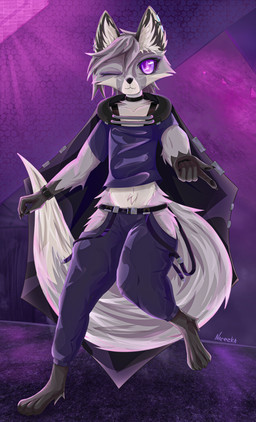 4_toes 5_fingers anthro belly clock clothed clothing ear_cuff ear_piercing ears_up feet femboy fingers front_view fur glistening grey_body hair looking_at_viewer male mouth_closed nails navel no_shoes one_eye_closed piercing purple_eyes smile smiling_at_viewer solo streetwear tail toes topwear watch wristwatch narezka canid canine fox mammal marble_fox red_fox true_fox absurd_res cel_shading colored digital_media_(artwork) full-length_portrait hi_res portrait shaded