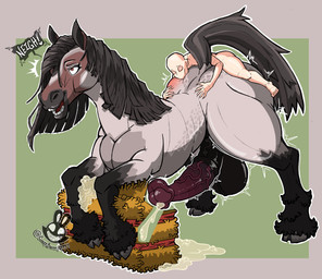 ahegao anal anal_penetration anatomically_correct anatomically_correct_genitalia anatomically_correct_penis animal_genitalia animal_penis balls bestiality big_balls big_butt big_penis biped bite bodily_fluids border butt butt_bite cum cum_on_ground cum_while_penetrated cumshot duo ejaculation equine_genitalia equine_penis erection feral feral_penetrated flared_penis from_behind_position fur genital_fluids genitals green_background grey_border huge_balls huge_penis human_on_feral human_penetrating human_penetrating_feral interspecies larger_feral larger_male larger_penetrated logo looking_pleasured male male/male male_feral male_human male_on_feral male_penetrated male_penetrating male_penetrating_feral male_penetrating_male mane medial_ring mounting nude nude_human nude_male obscured_penetration open_mouth open_smile penetration penile penile_penetration penis penis_in_ass perching_position quadruped sex simple_background size_difference smaller_human smaller_male smile tail text thick_thighs vein veiny_penis christomwow equid equine horse human mammal 2026 absurd_res artist_logo artist_name digital_drawing_(artwork) digital_media_(artwork) hi_res