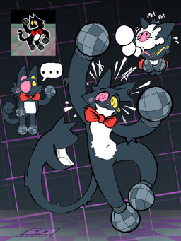 anthro biped black_body black_fur blush bow_tie fur headpat heterochromia looking_at_viewer male multicolored_body multicolored_fur petting pink_eyes smile smiling_at_viewer solo tail tail_mouth two_tone_body two_tone_fur unusual_anatomy unusual_tail white_body white_fur yellow_eyes flarinthk bluey_(series) deltarune undertale_(series) cat_mike_(deltarune) mike_(deltarune) darkner domestic_cat felid feline felis mammal 2025 3:4 absurd_res digital_media_(artwork) hi_res reference_image