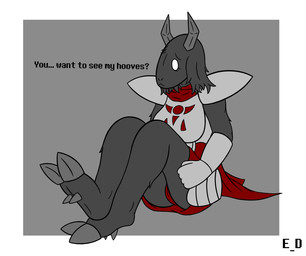 anthro armor breasts camel_toe clothing dialogue digitigrade female floppy_ears flustered fur grey_body grey_fur hooves horn lop_ears nervous solo text erotic_diversion oldentale wiki_(oldentale) bovid caprine goat mammal monster english_text hi_res