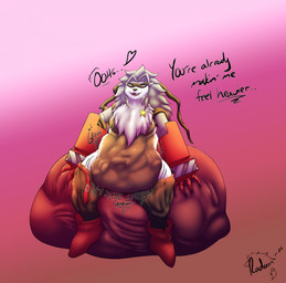 ambiguous_gender ambiguous_prey anthro belly belt big_belly bottomwear breasts clothing cybernetic_arm cybernetic_limb digestion digestion_noises eyes_closed featureless_breasts female fur grey_body grey_fur grey_hair hair mask mechanical_arm multicolored_body multicolored_fur neck_tuft pants rumbling_stomach sitting slightly_chubby solo sound_effects star teeth text tuft two_tone_body two_tone_fur vore weight_gain white_body white_fur radarn_(artist) bandai_namco digimon digimon_(species) wolvermon 2025 english_text hi_res line_art